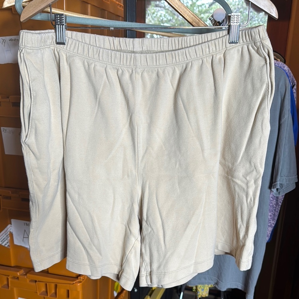 Lands End Sport Knit 100% Cotton Elastic Waist Pull On Shorts Tan Size 1X